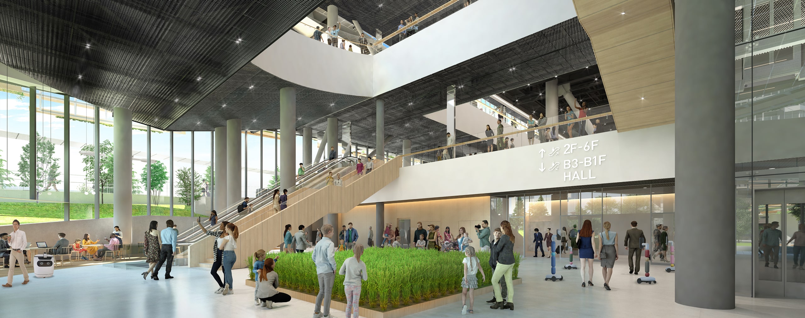 MoN Takanawa 1階「パークテラス」吹き抜けが広がる開放的な空間